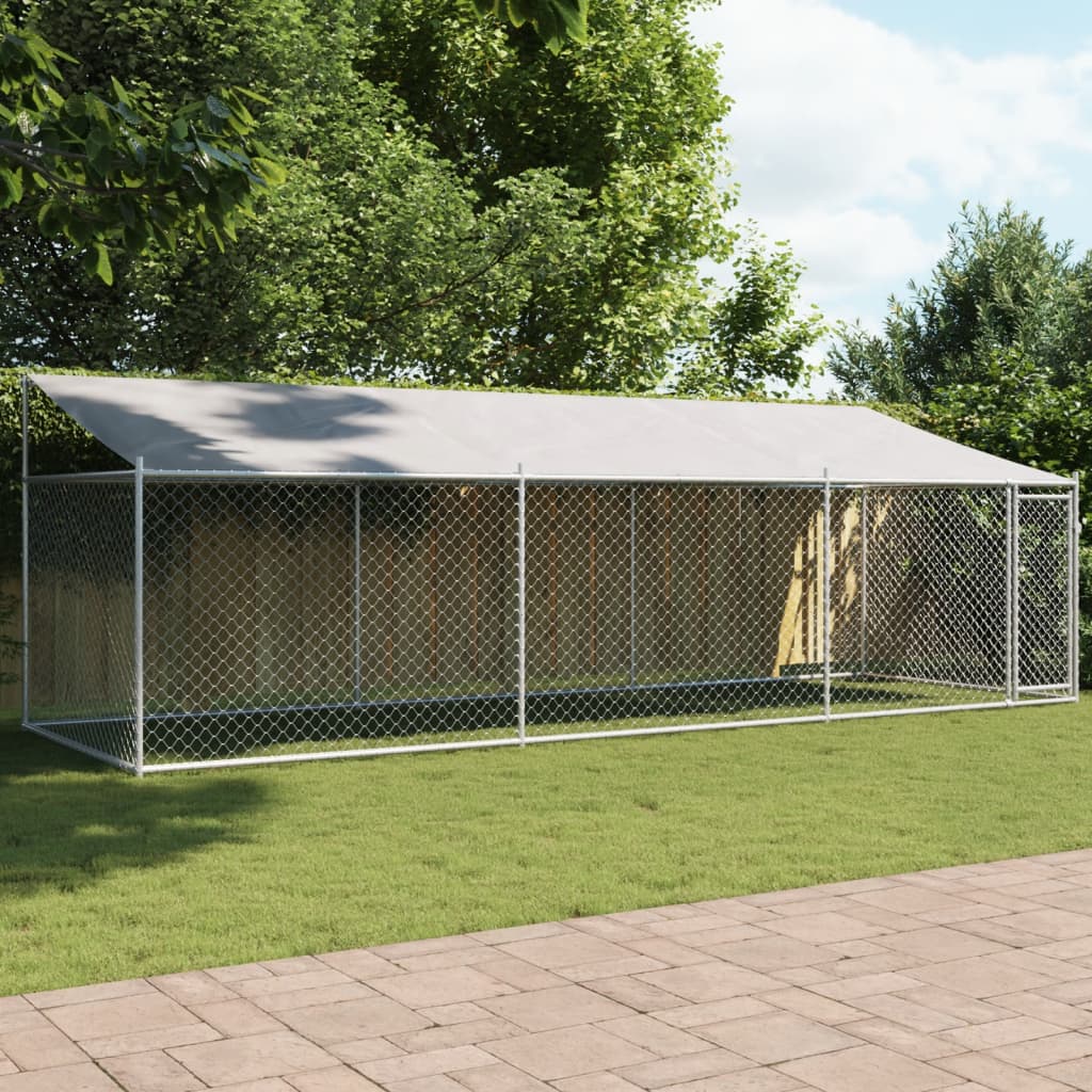 NNEVL Dog Cage with Roof and Door Grey 6x2x2 m Galvanised Steel
