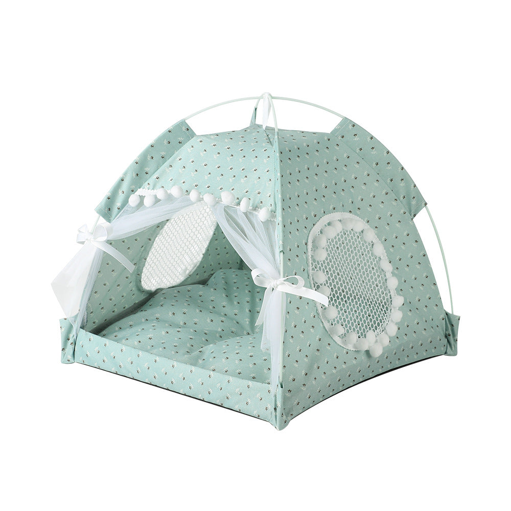 NNEDSZ Green floral Portable Folding Pet Tent - Summer Cat & Dog Shelter with Mesh Window, Lightweight and Breathable, Ideal for Travel & Home Use 50x50x45CM
