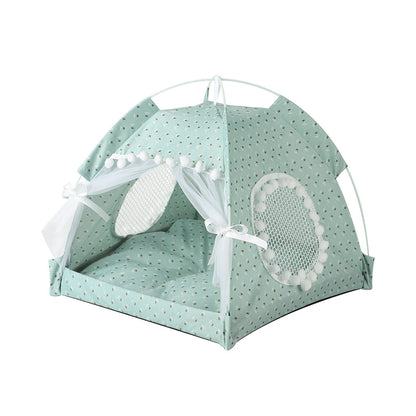 NNEDSZ Green floral Portable Folding Pet Tent - Summer Cat & Dog Shelter with Mesh Window, Lightweight and Breathable, Ideal for Travel & Home Use 50x50x45CM