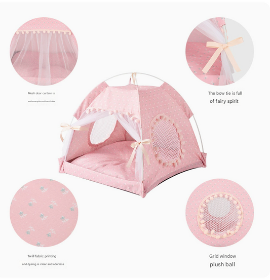 NNEDSZ Green floral Portable Folding Pet Tent - Summer Cat & Dog Shelter with Mesh Window, Lightweight and Breathable, Ideal for Travel & Home Use 50x50x45CM